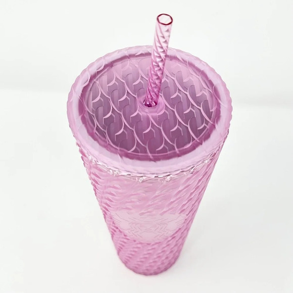 Starbucks 2024 Matte Pink Chain Link Soft Touch Venti & Grande Tumblers NWT - Picture 3 of 4